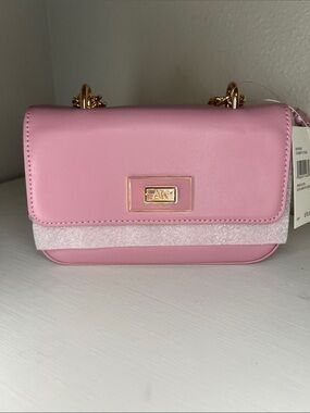 Anne Klein Convertible Turn Lock Shoulder Bag cosmetic pink Crossbody gold chain